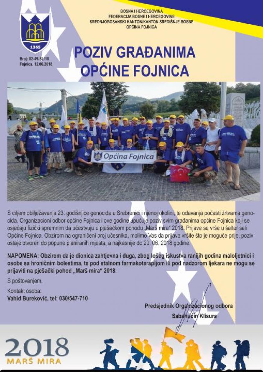 Poziv građanima Fojnice/ 'MAR&Scaron; MIRA 2018'